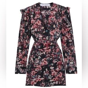 IRO Black and Pink Floral Long Sleeve Dress